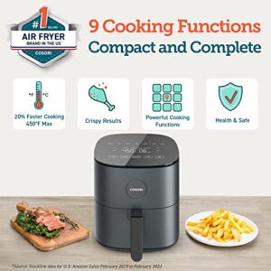 COSORI Air Fryer, 5 QT, 9-in-1 Airfryer Compact Oilless Small Oven, Dishwasher-Safe, 450℉ freidora de aire, 30 Exclusive Recipes, Tempered Glass Display, Nonstick Basket, Quiet, Fit for 1-4 People