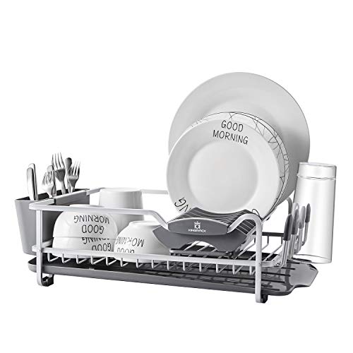 KK KINGRACK Aluminum Dish Rack with Expandable Over The Sink, in Sink Dish Drying Rack and Drain Broad, Removable Cutlery Holder, Anti-Scratch Cup Holder (112040)