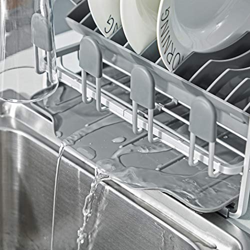 KK KINGRACK Aluminum Dish Rack with Expandable Over The Sink, in Sink Dish Drying Rack and Drain Broad, Removable Cutlery Holder, Anti-Scratch Cup Holder (112040)