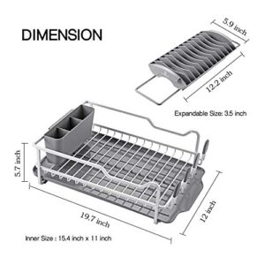 KK KINGRACK Aluminum Dish Rack with Expandable Over The Sink, in Sink Dish Drying Rack and Drain Broad, Removable Cutlery Holder, Anti-Scratch Cup Holder (112040)