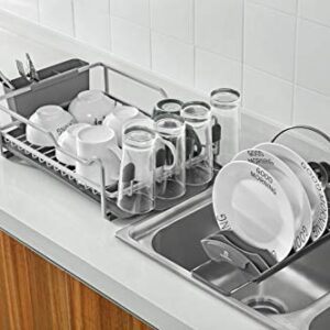 KK KINGRACK Aluminum Dish Rack with Expandable Over The Sink, in Sink Dish Drying Rack and Drain Broad, Removable Cutlery Holder, Anti-Scratch Cup Holder (112040)