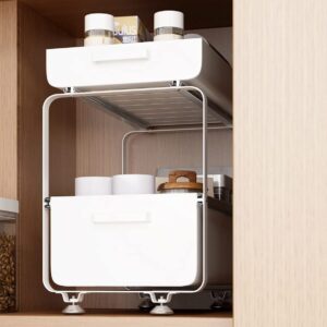 nun 2-Tier Under Sink Kitchen Cabinet Organizer with Sliding Storage Drawer,White,10.23inW x 16.33inD x 15.94inH