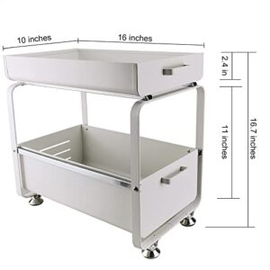 nun 2-Tier Under Sink Kitchen Cabinet Organizer with Sliding Storage Drawer,White,10.23inW x 16.33inD x 15.94inH