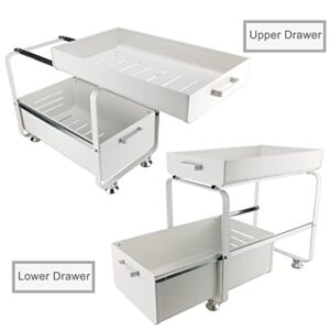 nun 2-Tier Under Sink Kitchen Cabinet Organizer with Sliding Storage Drawer,White,10.23inW x 16.33inD x 15.94inH