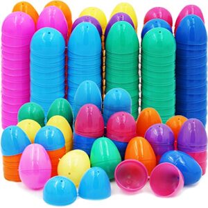 the dreidel company fillable easter eggs with hinge bulk colorful bright plastic easter eggs, perfect for easter egg hunt, suprise egg, easter hunt, assorted colors (50-pack)