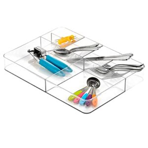 mdesign modern plastic kitchen in-drawer cutlery and utensil organizer tray box for kitchen drawers/pantry – holds knives, spoons, forks in angled compartments – 7 sections – clear