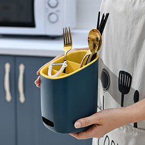 Plastic Kitchen Utensil Holder Cultery Drainer, Cutlery Dryer Spoon Fork Chopstick Storage Holder Box, Drain Rack Spoon Fork(Blue)