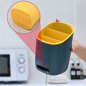 Plastic Kitchen Utensil Holder Cultery Drainer, Cutlery Dryer Spoon Fork Chopstick Storage Holder Box, Drain Rack Spoon Fork(Blue)