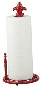 home basics weighted cast iron steel fleur de lis paper towel holder and dispenser stand, red