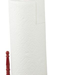 Home Basics Weighted Cast Iron Steel Fleur De Lis Paper Towel Holder and Dispenser Stand, Red