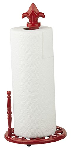 Home Basics Weighted Cast Iron Steel Fleur De Lis Paper Towel Holder and Dispenser Stand, Red