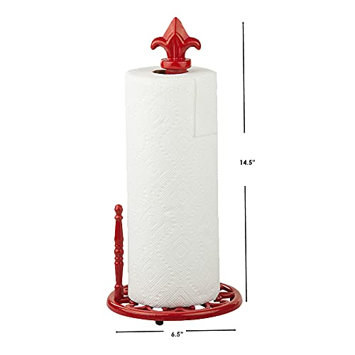 Home Basics Weighted Cast Iron Steel Fleur De Lis Paper Towel Holder and Dispenser Stand, Red