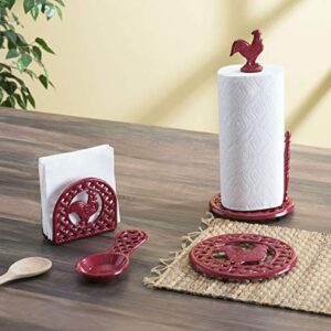 Home Basics Weighted Cast Iron Steel Fleur De Lis Paper Towel Holder and Dispenser Stand, Red