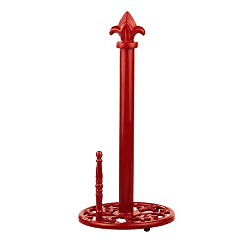 Home Basics Weighted Cast Iron Steel Fleur De Lis Paper Towel Holder and Dispenser Stand, Red