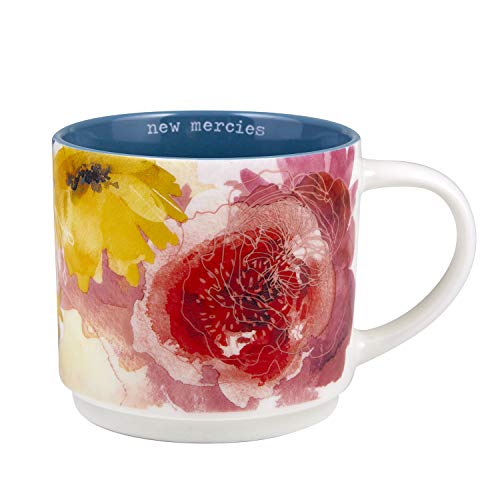 Creative Brands Faithworks - Watercolor Floral Stackable Ceramic Mug, 15-Ounce, New Mercies