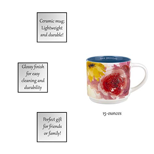 Creative Brands Faithworks - Watercolor Floral Stackable Ceramic Mug, 15-Ounce, New Mercies