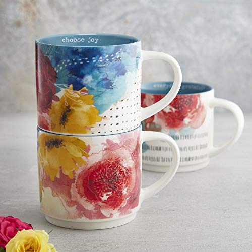 Creative Brands Faithworks - Watercolor Floral Stackable Ceramic Mug, 15-Ounce, New Mercies