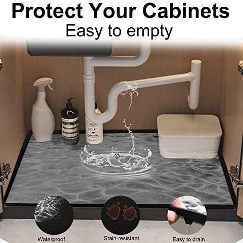 Under Sink Mat, 34" x 22" Under Sink Mats for Kitchen Waterproof, Extra Thick Non-Slip Silicone Under Sink Liner Drip Tray, Sink Cabinet Protector Mats for Kitchen and Bathroom, Easy to Clean (Black)