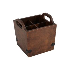 creative co-op wood utensil holder with 4 compartments, regular, brown