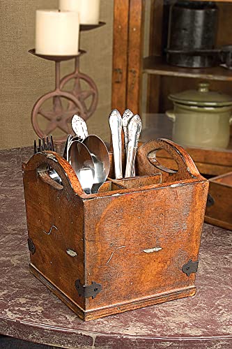 Creative Co-op Wood Utensil Holder with 4 Compartments, Regular, brown