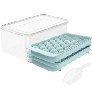 round ice cube tray with lid & bin ice ball maker mold for freezer with container mini circle ice cube tray making 66pcs sphere ice chilling cocktail whiskey tea coffee 2 trays 1 ice bucket & scoop