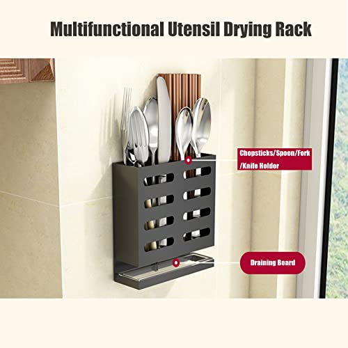 24HOCL Wall Mounted Utensil Drying Rack with Removeable Draining Board, Hanging/Stand Organizer for Chopsticks/Spoon/Fork/Knife Drainer Flatware Storage Drainer