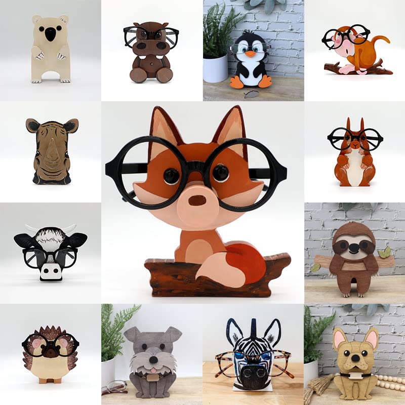 Cute Creative Animal Glasses Holder, Wooden Animal Shaped Glasses Frame, Fun Eyeglass Holder Display Stands, Pet Glasses Stand Home Office Desktop Decor, Handmade Corgi Glasses Stand (Hippopotamus)