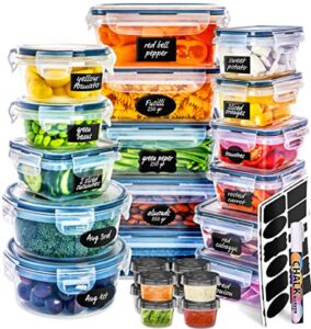 fullstar 50-piece food storage containers set with lids, plastic leak-proof bpa-free containers for kitchen organization, meal prep, lunch containers (includes labels & pen)