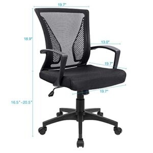 Furmax Office Chair Mid Back Swivel Lumbar Support Desk Chair, Computer Ergonomic Mesh Chair with Armrest (Black)