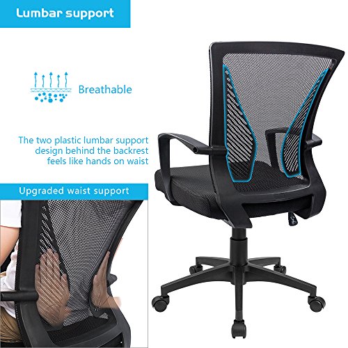 Furmax Office Chair Mid Back Swivel Lumbar Support Desk Chair, Computer Ergonomic Mesh Chair with Armrest (Black)