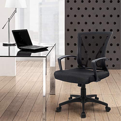 Furmax Office Chair Mid Back Swivel Lumbar Support Desk Chair, Computer Ergonomic Mesh Chair with Armrest (Black)