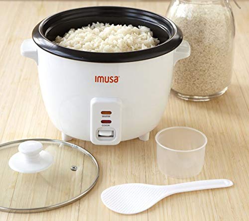 IMUSA USA GAU-00011 Electric Nonstick Rice Cooker 3-Cup (Uncooked) 6-Cup (Cooked), White