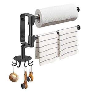 LeFroom Paper Towel Holder, 2-in-1 Punch-Free or Wall Mounted Paper Towel Roll Rack with 8 Hooks for Kitchen,Shower Bathroom,Laundry Room Rack ,Camper Rack , Counter Space Saver