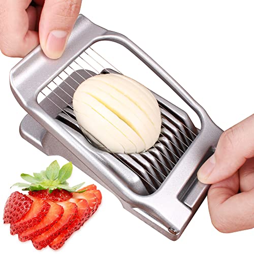 Egg Slicer for Hard Boiled Eggs Egg Cutter Strawberry Slicer Heavy Duty Aluminium Slicer Stainless Steel Wire Multipurpose Egg Slicer Dicer for Soft Fruit Mushroom