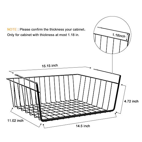 Under Shelf Basket 4 Pack Hanging Under Shelf Storage Organizer Black Metal Wire Grid Under Table Shelf Storage Basket Rack for Pantry Cabinet Desk Bookshelf Office Closet