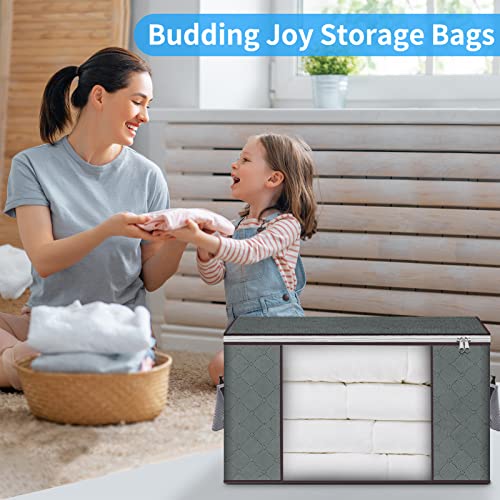 Clothes storage bags Large Capacity Clothes Storage Bins Foldable Closet Organizers Storage Containers with Durable Handles Thick Fabric for Blanket Comforter Clothing Bedding 6 Pack Gray