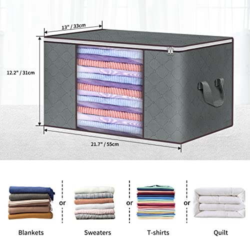 Clothes storage bags Large Capacity Clothes Storage Bins Foldable Closet Organizers Storage Containers with Durable Handles Thick Fabric for Blanket Comforter Clothing Bedding 6 Pack Gray