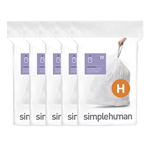 simplehuman Code H Custom Fit Drawstring Trash Bags in Dispenser Packs, 100 Count, 30-35 Liter / 8-9 Gallon, White