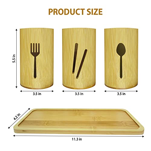 365Home Bamboo Silverware Organizer Flatware Utensil Caddy Bamboo Utensil Holder Wooden Cutlery Holder with Bamboo Tray for Kitchen Countertop Farmhouse (Forks, Chopsticks, Spoons)