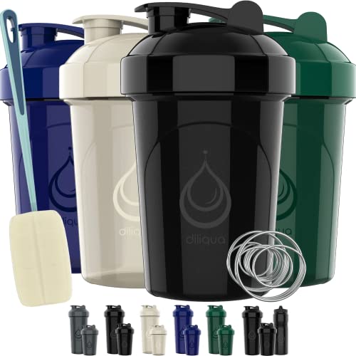 diliqua -4 PACK- 20 oz Shaker Bottles for Protein Mixes | BPA-Free & Dishwasher Safe | 4 small protein shaker bottle | Shaker Cups for protein shakes | Blender Shaker Bottle Pack