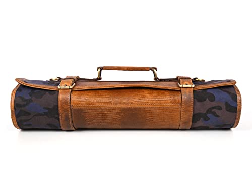 Leather Canvas Knife Roll Storage Bag Expandable 10 Pockets Detachable Shoulder Strap Travel-Friendly Chef Knife Case Roll By Aaron Leather Goods (Pittsburgh, Canvas Leather)