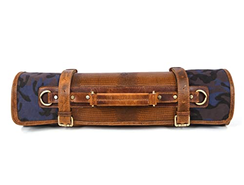 Leather Canvas Knife Roll Storage Bag Expandable 10 Pockets Detachable Shoulder Strap Travel-Friendly Chef Knife Case Roll By Aaron Leather Goods (Pittsburgh, Canvas Leather)