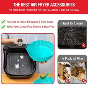 2 Pack Air Fryer Silicone Liners Pot for 3 to 5 QT, Air Fryer Silicone Basket Bowl, Replacement of Flammable Parchment Paper, Reusable Baking Tray Oven Accessories, Red+Blue, (Top 8in, Bottom 6.75in)