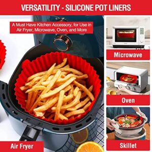 2 Pack Air Fryer Silicone Liners Pot for 3 to 5 QT, Air Fryer Silicone Basket Bowl, Replacement of Flammable Parchment Paper, Reusable Baking Tray Oven Accessories, Red+Blue, (Top 8in, Bottom 6.75in)