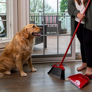 O-Cedar Pet Pro Broom & Step-On Dustpan PowerCorner, Red