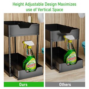 Adjustable Height Under Sink Organizer, CuivnKak Double Sliding Under Sink Organizer and Storage 2 Tier Easy Access Multi-purpose Slide Out Cabinet Organizer for Bathroom Kitchen