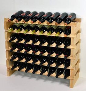 modular wine rack pine wood 32-96 bottle capacity storage 8 bottles across up to 12 rows stackable newest improved model (48 bottles – 6 rows)