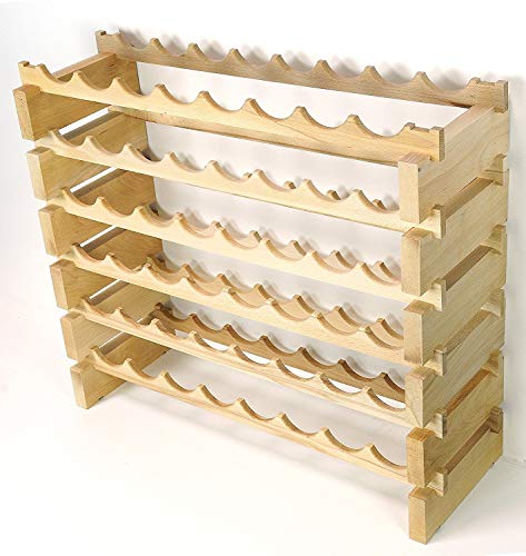 Modular Wine Rack Pine Wood 32-96 Bottle Capacity Storage 8 Bottles Across up to 12 Rows Stackable Newest Improved Model (48 Bottles - 6 Rows)