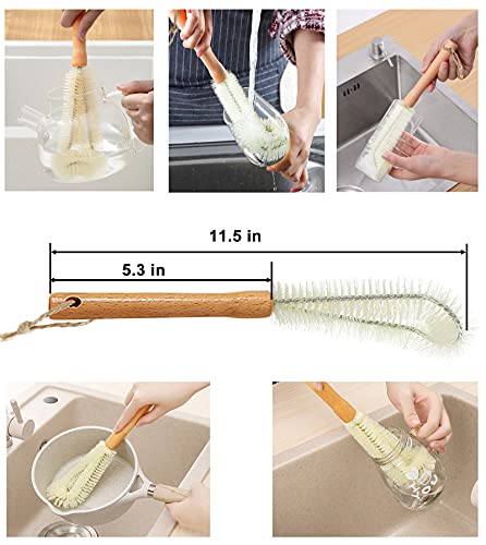 Bamboo Dish Brush&Water Bottle Drying Rack, 9-in-1 Kitchen Cleaning Set |Dish Brush&Bottle Brush with Long Handle |Mini Palm Brush with Soap Dispenser|Dish Drying Tray| Dish Drying Rack Kit