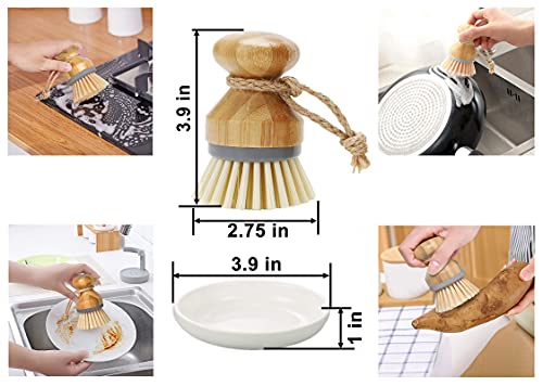 Bamboo Dish Brush&Water Bottle Drying Rack, 9-in-1 Kitchen Cleaning Set |Dish Brush&Bottle Brush with Long Handle |Mini Palm Brush with Soap Dispenser|Dish Drying Tray| Dish Drying Rack Kit